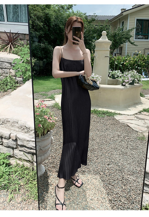 Summer Sleeveless Drapped Casual Maxi Satin Slip Dress CODE: KAR1497