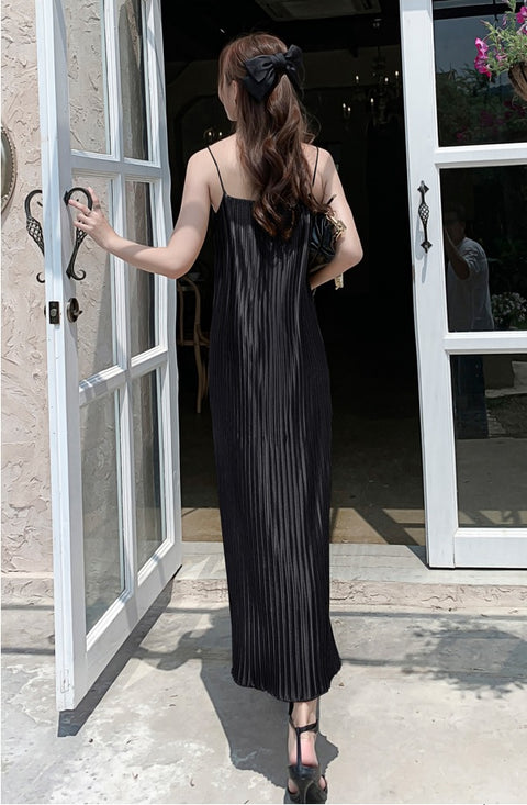Summer Sleeveless Drapped Casual Maxi Satin Slip Dress CODE: KAR1497