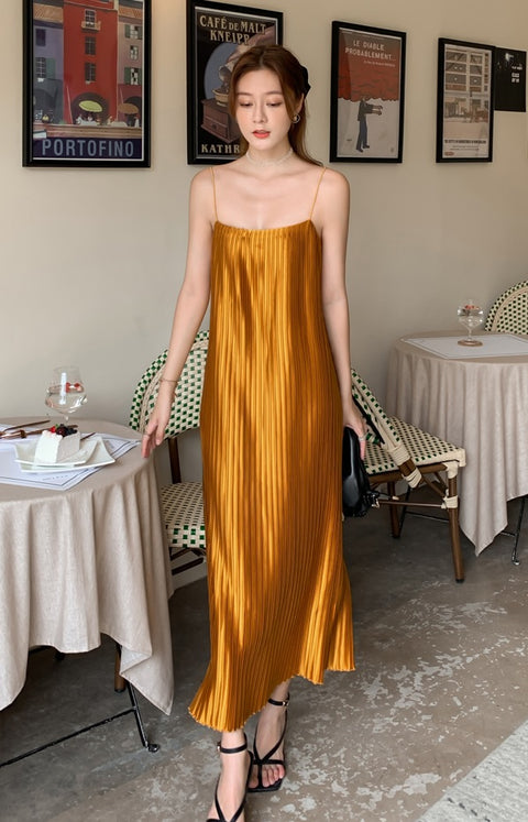 Summer Sleeveless Drapped Casual Maxi Satin Slip Dress CODE: KAR1497