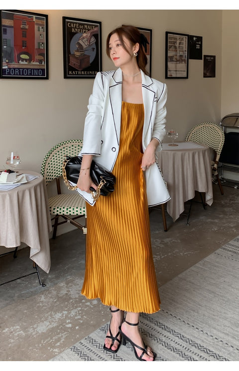 Summer Sleeveless Drapped Casual Maxi Satin Slip Dress CODE: KAR1497