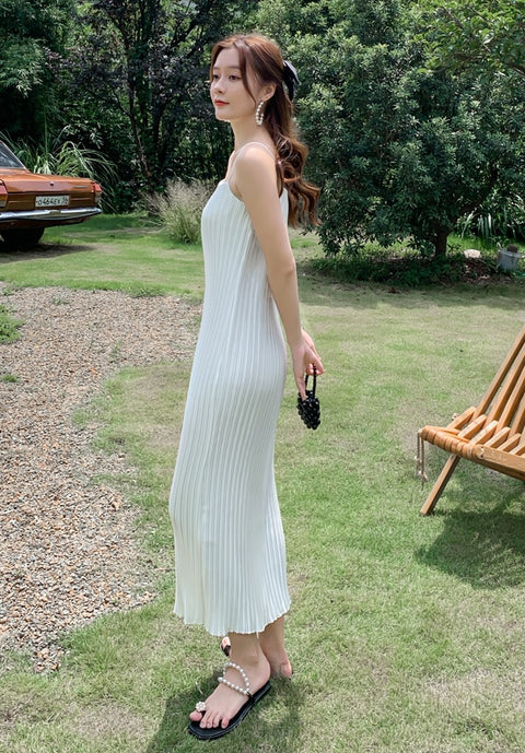 Summer Sleeveless Drapped Casual Maxi Satin Slip Dress CODE: KAR1497