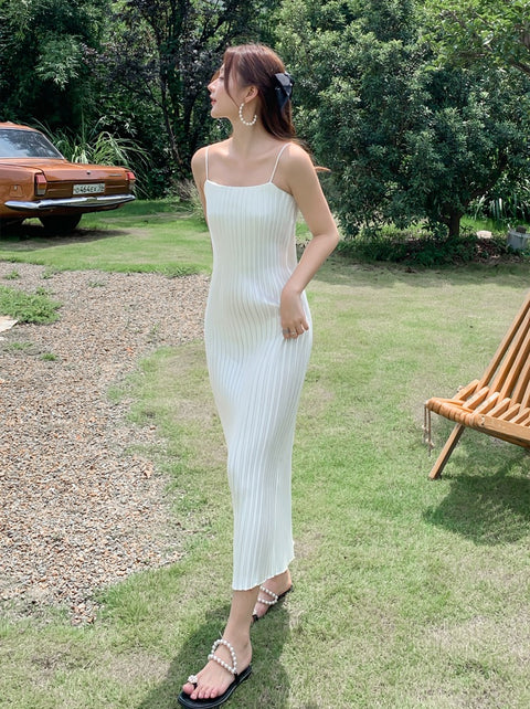 Summer Sleeveless Drapped Casual Maxi Satin Slip Dress CODE: KAR1497