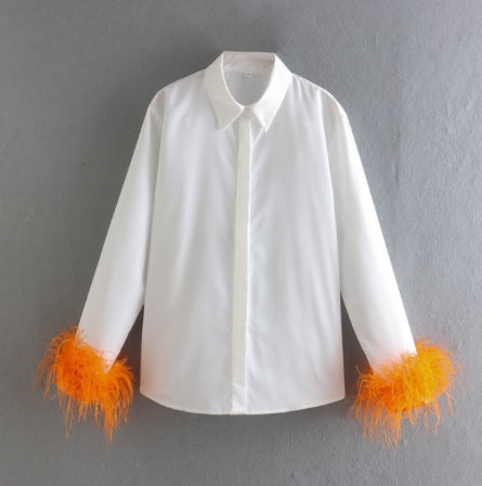 New Elegant Feather Long Sleeve Collared Button Up Shirt CODE: KAR1501