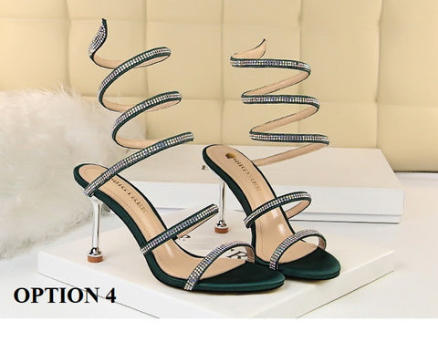 Sexy Stiletto High-heel  Rhinestone Ankle Snake Wrap Strap Sandals CODE: KAR1502