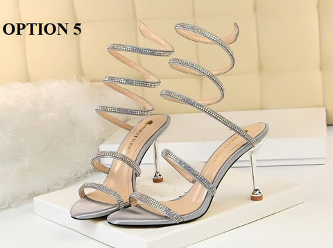 Sexy Stiletto High-heel  Rhinestone Ankle Snake Wrap Strap Sandals CODE: KAR1502