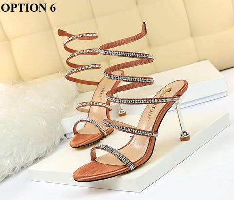 Sexy Stiletto High-heel  Rhinestone Ankle Snake Wrap Strap Sandals CODE: KAR1502
