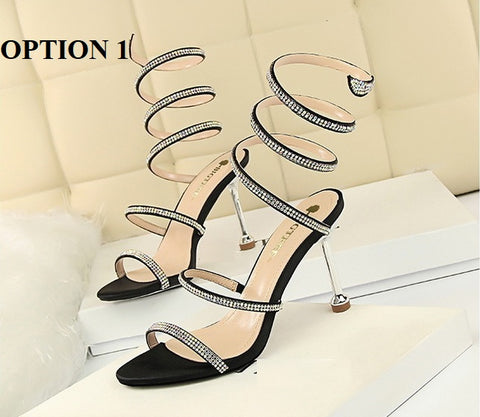 Sexy Stiletto High-heel  Rhinestone Ankle Snake Wrap Strap Sandals CODE: KAR1502