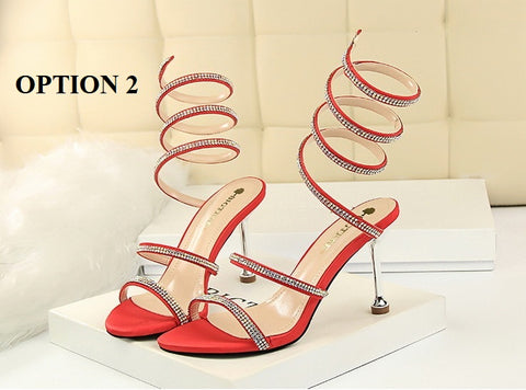 Sexy Stiletto High-heel  Rhinestone Ankle Snake Wrap Strap Sandals CODE: KAR1502