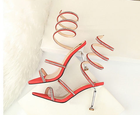 Sexy Stiletto High-heel  Rhinestone Ankle Snake Wrap Strap Sandals CODE: KAR1502