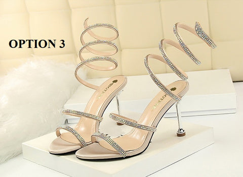 Sexy Stiletto High-heel  Rhinestone Ankle Snake Wrap Strap Sandals CODE: KAR1502