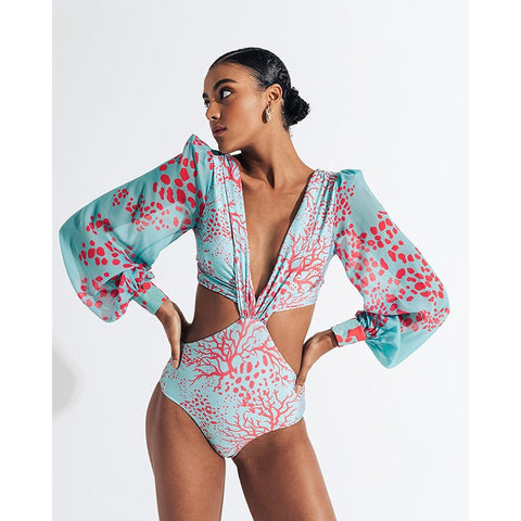 New Backless Long Sleeve High Waist Lace Up Swimsuit CODE: KAR1504