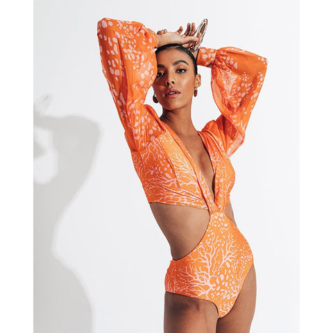 New Backless Long Sleeve High Waist Lace Up Swimsuit CODE: KAR1504