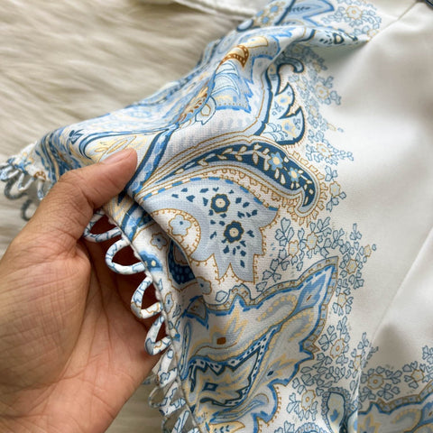 New Long Lantern Sleeve Single Breasted Print Shirt + Wide Leg Shorts Two Piece Set CODE: KAR1507