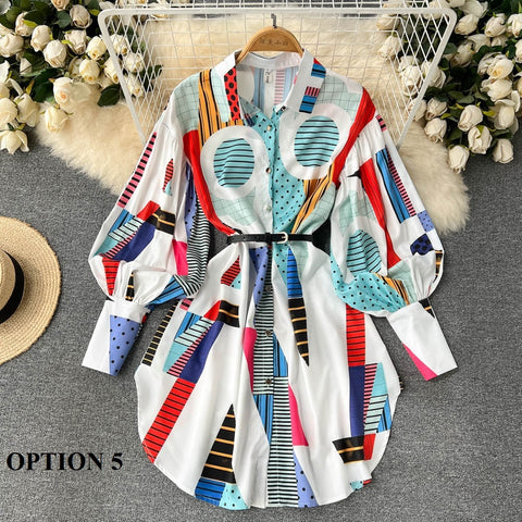 New Elegant  Long Sleeve  Printed Shirt Dress CODE: KAR1508