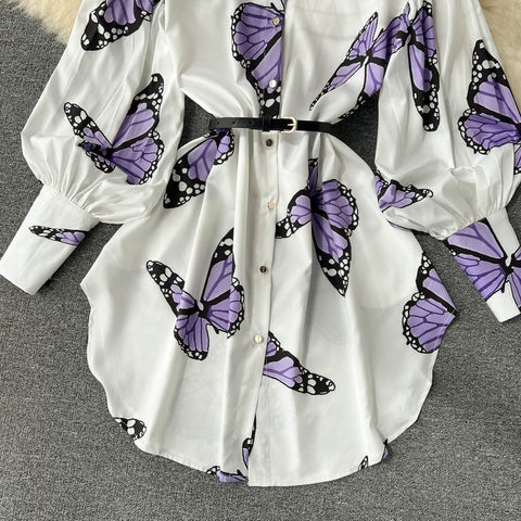New Elegant  Long Sleeve  Printed Shirt Dress CODE: KAR1508