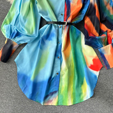 New Elegant  Long Sleeve  Printed Shirt Dress CODE: KAR1508