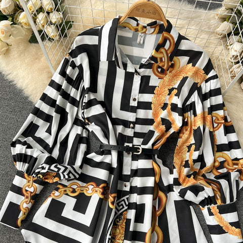 New Elegant  Long Sleeve  Printed Shirt Dress CODE: KAR1508