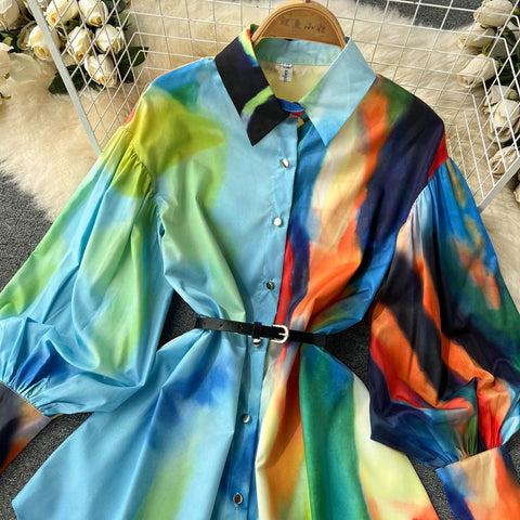 New Elegant  Long Sleeve  Printed Shirt Dress CODE: KAR1508