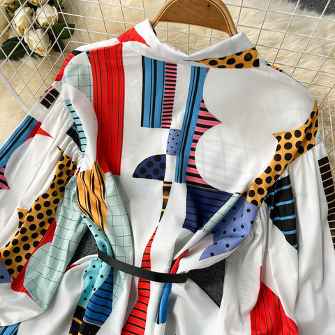 New Elegant  Long Sleeve  Printed Shirt Dress CODE: KAR1508