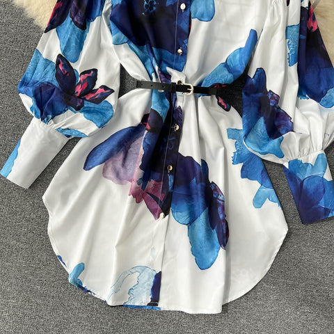 New Elegant  Long Sleeve  Printed Shirt Dress CODE: KAR1508