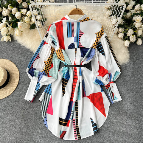 New Elegant  Long Sleeve  Printed Shirt Dress CODE: KAR1508