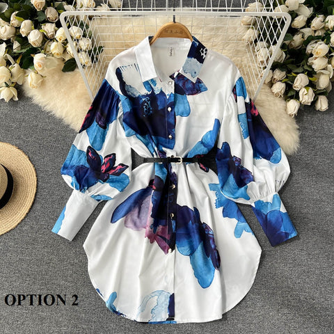 New Elegant  Long Sleeve  Printed Shirt Dress CODE: KAR1508