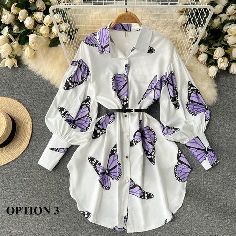 New Elegant  Long Sleeve  Printed Shirt Dress CODE: KAR1508