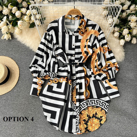 New Elegant  Long Sleeve  Printed Shirt Dress CODE: KAR1508
