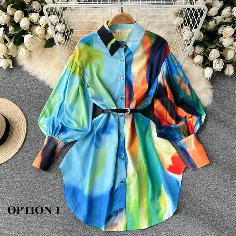 New Elegant  Long Sleeve  Printed Shirt Dress CODE: KAR1508