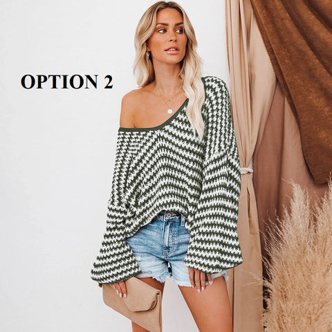 New Knitted Sexy Big V-neck Loose And Thin Knit Long Sleeve Pullover CODE: KAR1511