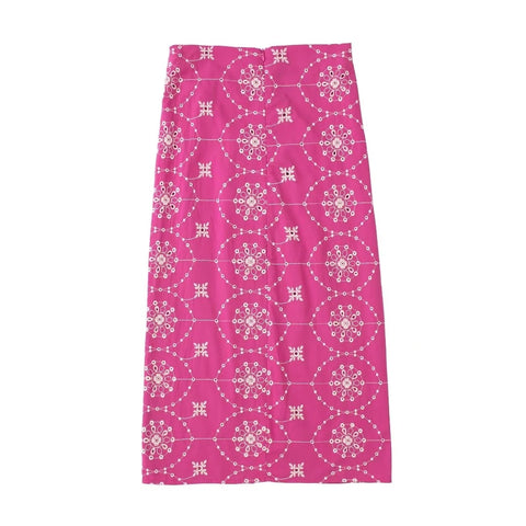 New Fashion With Embroidery Hollow Out Cropped Corset Straight Pleated Slit Zipper Skirt Sexy Two Piece Set CODE: KAR1524