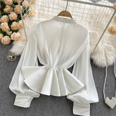 New Fashion Stand-up Collar Waist All-match Leather Short Shirt CODE: KAR1527