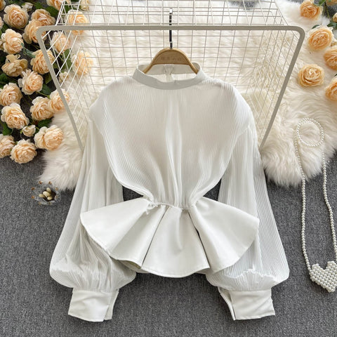 New Fashion Stand-up Collar Waist All-match Leather Short Shirt CODE: KAR1527
