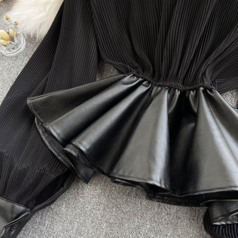 New Fashion Stand-up Collar Waist All-match Leather Short Shirt CODE: KAR1527