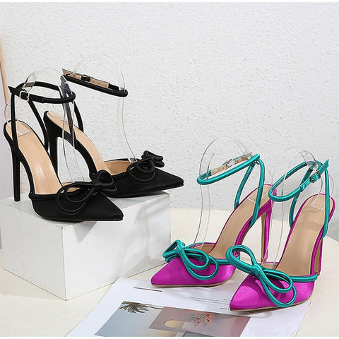 New Silk Butterfly Knot Sexy Buckle Pointed Toe Thin High Heel Sandals CODE: KAR1530