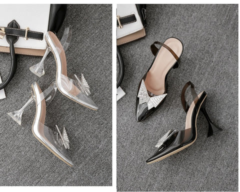 New Pointed Transparent  Bow Wine Glass high heel Sandals CODE: KAR1531