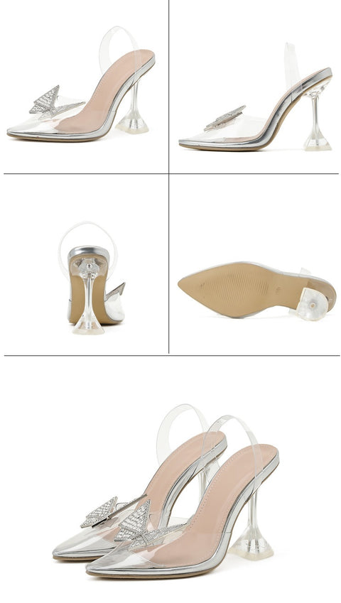 New Pointed Transparent  Bow Wine Glass high heel Sandals CODE: KAR1531
