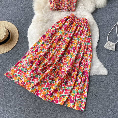 Sexy Tank Top+ Long Print Long Skirt Elastic Waist Two Piece Set CODE: KAR1536