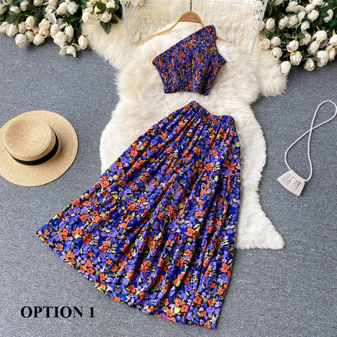Sexy Tank Top+ Long Print Long Skirt Elastic Waist Two Piece Set CODE: KAR1536