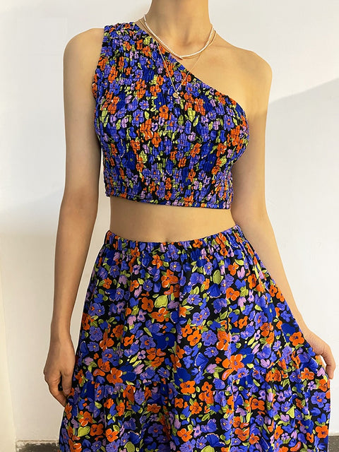 Sexy Tank Top+ Long Print Long Skirt Elastic Waist Two Piece Set CODE: KAR1536