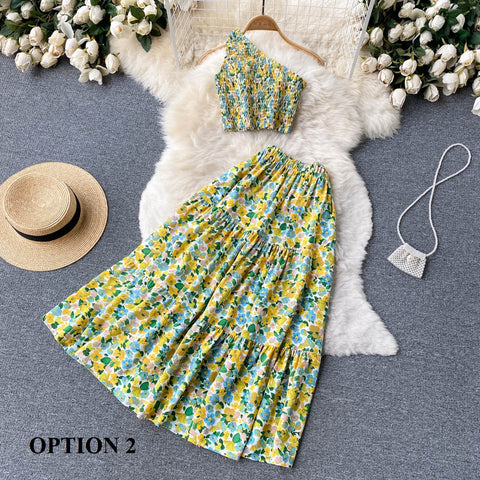 Sexy Tank Top+ Long Print Long Skirt Elastic Waist Two Piece Set CODE: KAR1536
