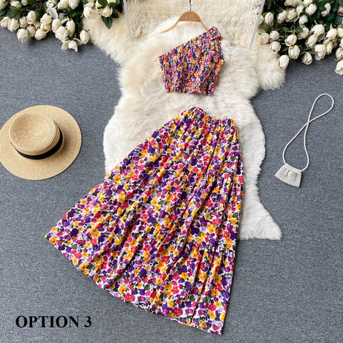 Sexy Tank Top+ Long Print Long Skirt Elastic Waist Two Piece Set CODE: KAR1536