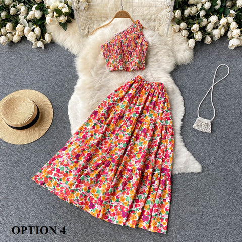 Sexy Tank Top+ Long Print Long Skirt Elastic Waist Two Piece Set CODE: KAR1536