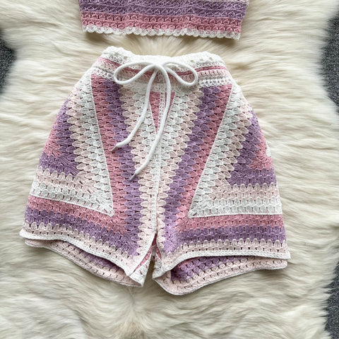 Summer New V Neck Strap Top+ Wide Legs Shorts Two Piece Sets CODE: KAR1538