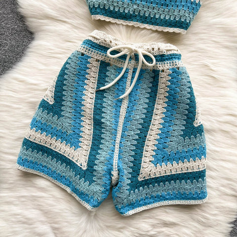 Summer New V Neck Strap Top+ Wide Legs Shorts Two Piece Sets CODE: KAR1538