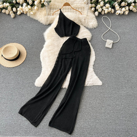Summer New Casual Loose Sexy Sloping Shoulder Vest 2-piece Set CODE: KAR1539