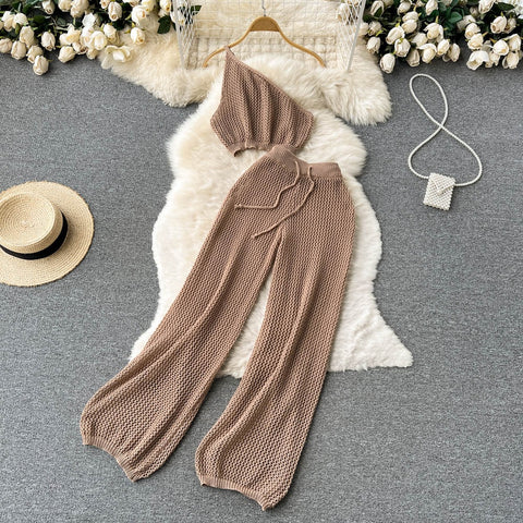 Summer New Casual Loose Sexy Sloping Shoulder Vest 2-piece Set CODE: KAR1539