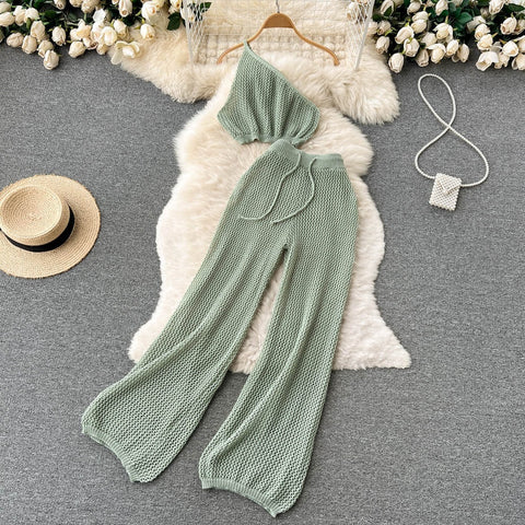 Summer New Casual Loose Sexy Sloping Shoulder Vest 2-piece Set CODE: KAR1539