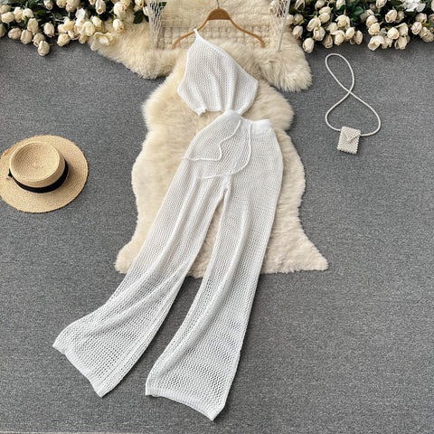 Summer New Casual Loose Sexy Sloping Shoulder Vest 2-piece Set CODE: KAR1539