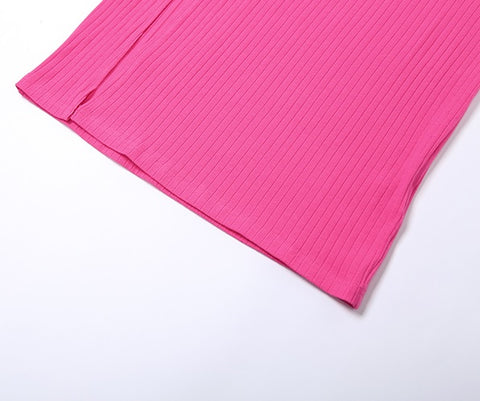 Sexy Hollow Out Solid Slim Stretch Knit Strap Split Long Dress CODE: KAR1541